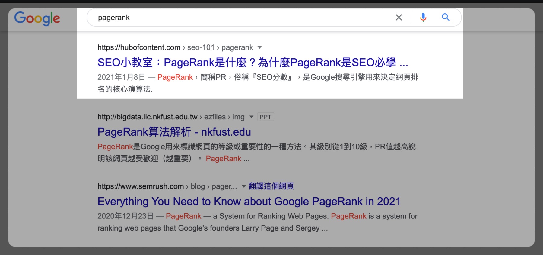 PageRank排名截圖